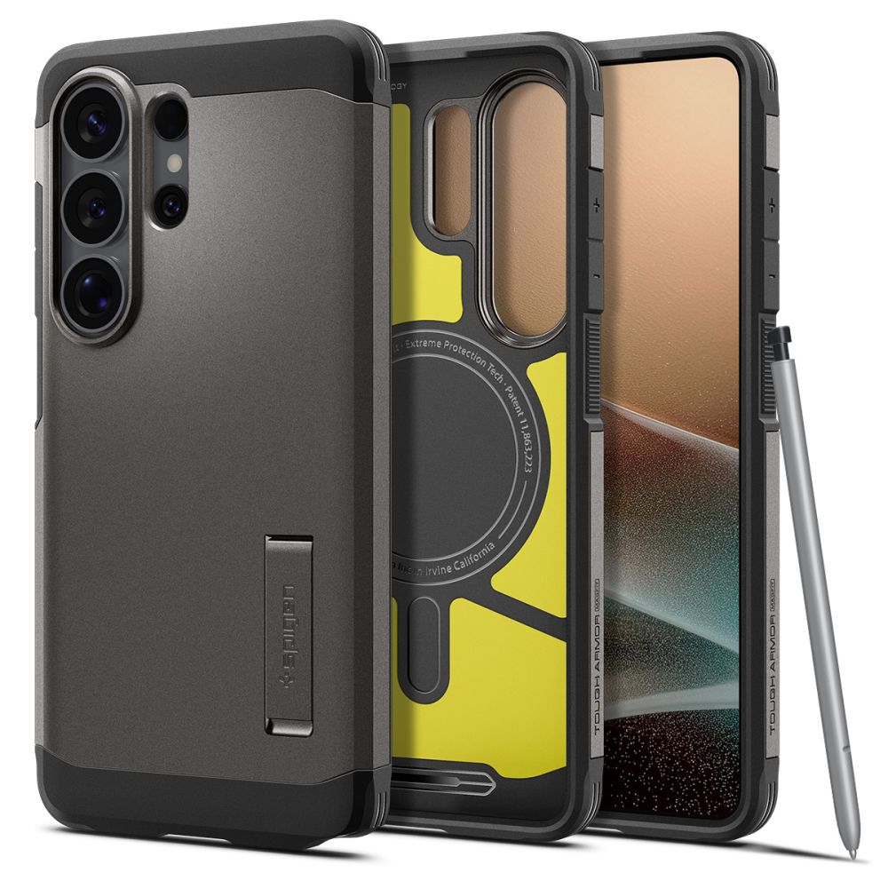 Carcasa Spigen Tough Armor Mag, Gunmetal, hibrid PC + TPU, protecție militară, pentru Samsung Galaxy S26 Ultra