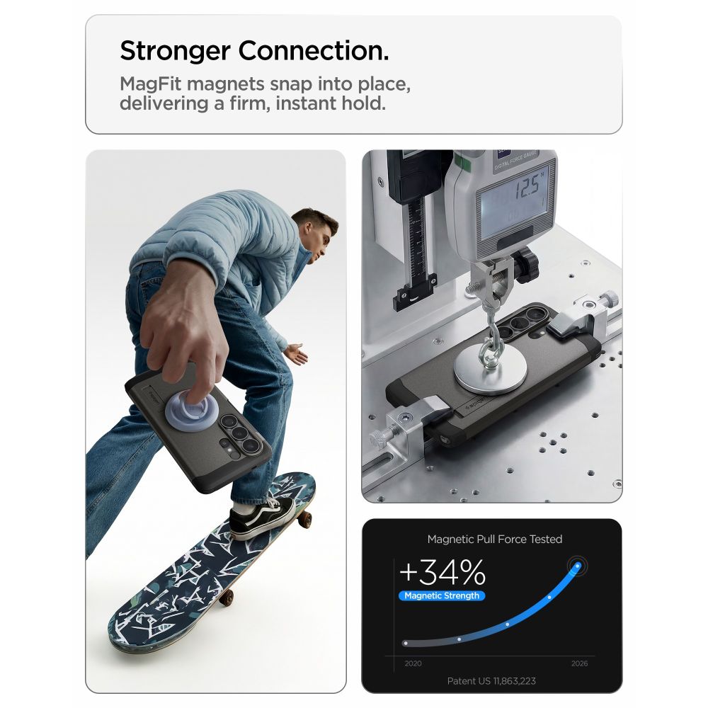 Carcasa Spigen Tough Armor Mag, Gunmetal, hibrid PC + TPU, protecție militară, pentru Samsung Galaxy S26 Ultra