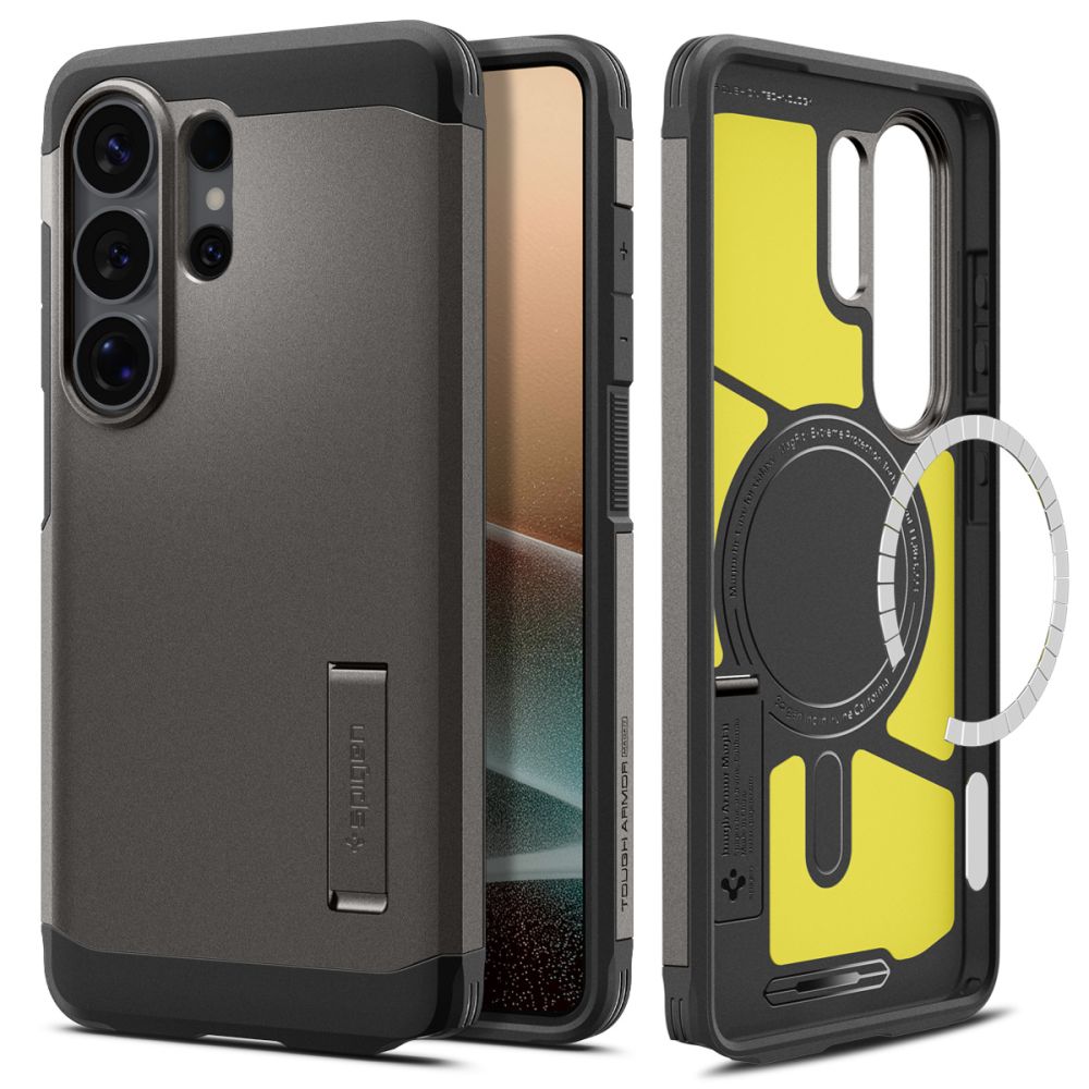 Carcasa Spigen Tough Armor Mag, Gunmetal, hibrid PC + TPU, protecție militară, pentru Samsung Galaxy S26 Ultra