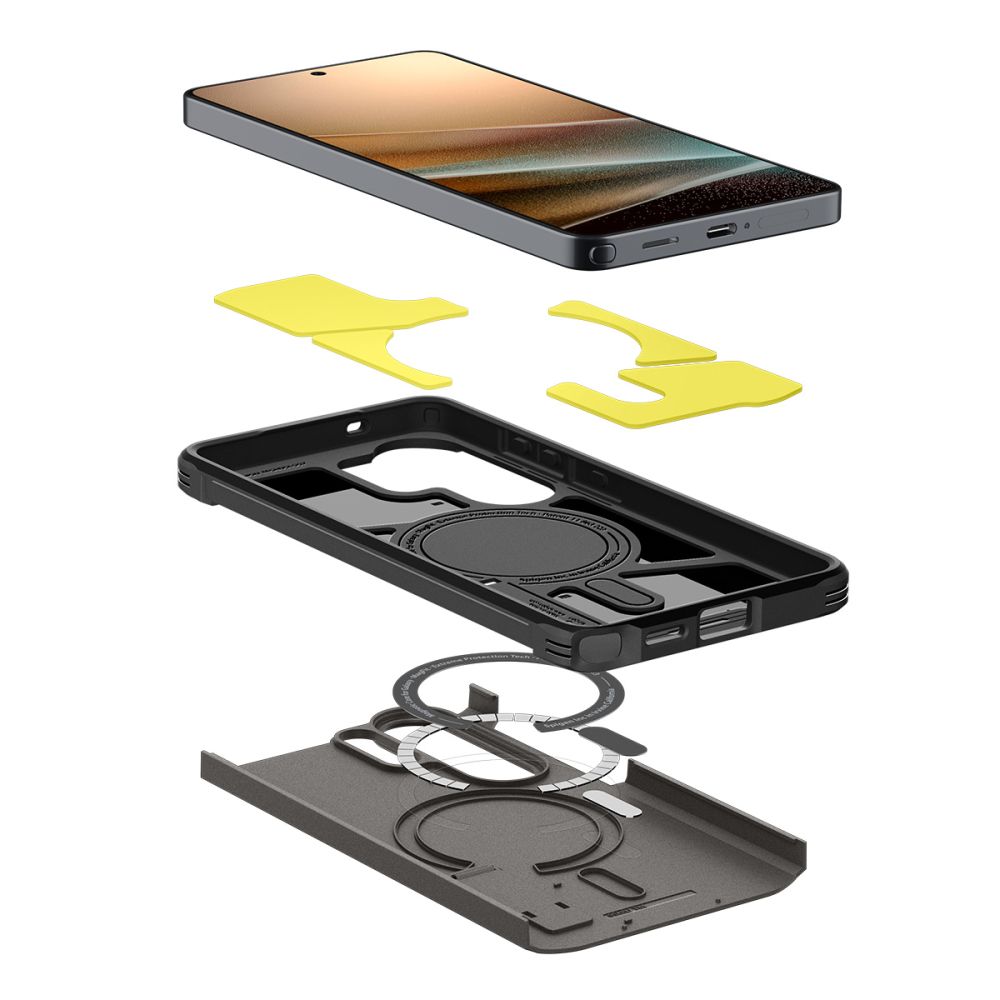 Carcasa Spigen Tough Armor Mag, Gunmetal, hibrid PC + TPU, protecție militară, pentru Samsung Galaxy S26 Ultra