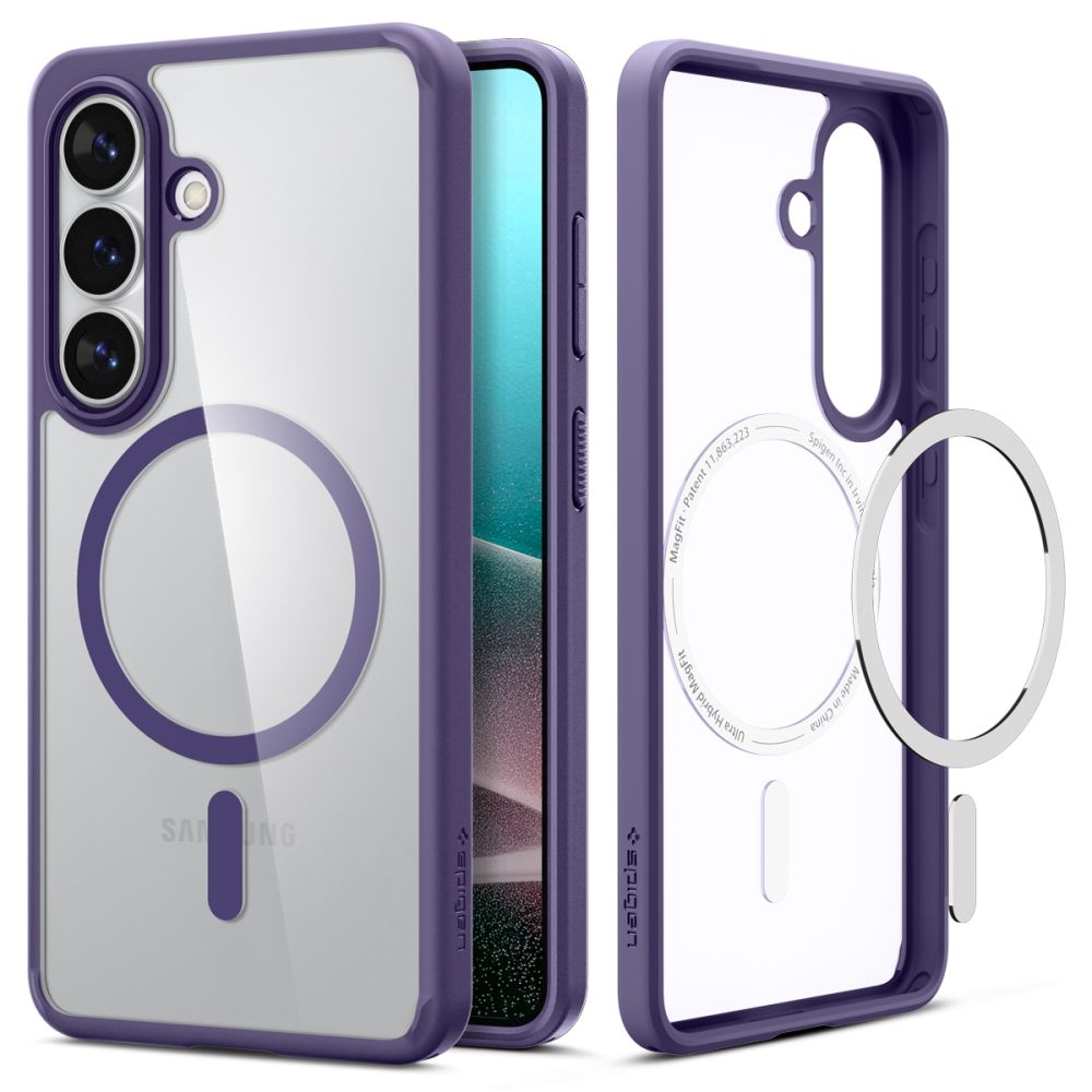 Carcasa Spigen Ultra Hybrid Mag MagSafe pentru Samsung Galaxy S26, Transparent / Mov, hibrid TPU + policarbonat, profil subtire