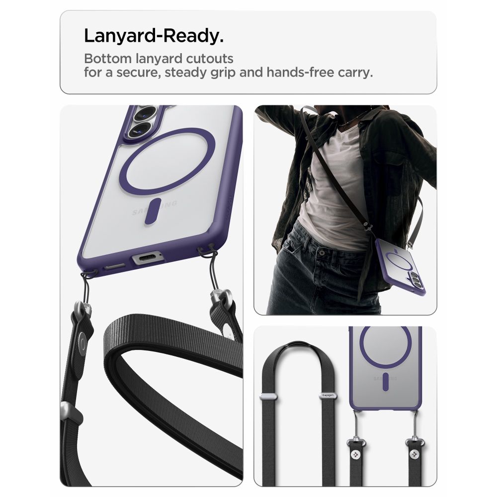 Carcasa Spigen Ultra Hybrid Mag MagSafe pentru Samsung Galaxy S26, Transparent / Mov, hibrid TPU + policarbonat, profil subtire