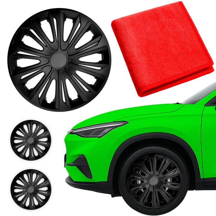 Set 4 Capace Roti NRM 14" Negru Mat, Material ABS, Montaj Usor