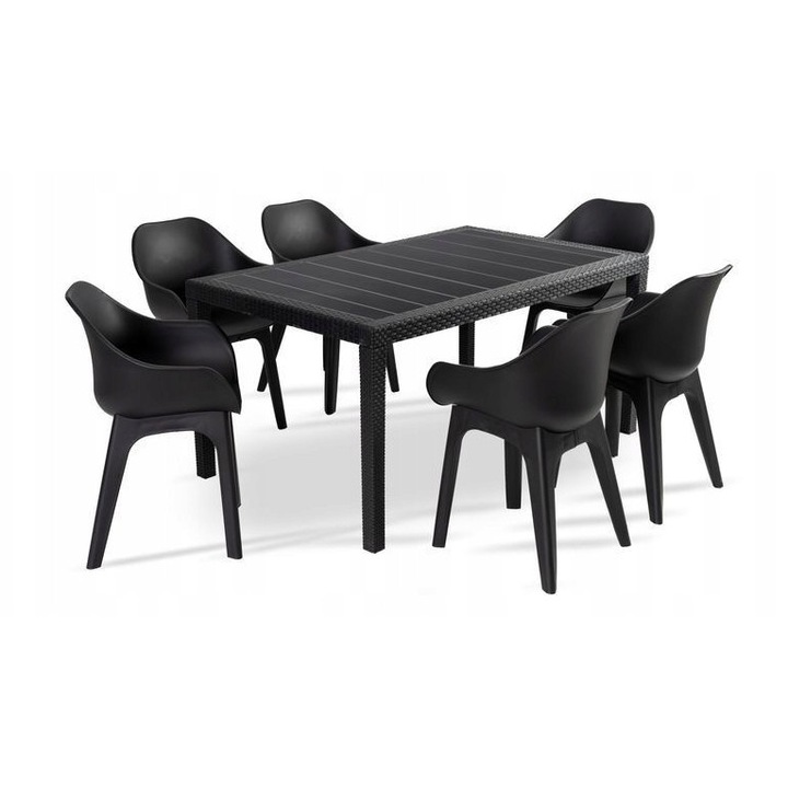 Set de Mobilier Gradina Liveto Duo, 6 scaune + masa, antracit, 54.5x49.5x81cm, 148x90.5x72cm