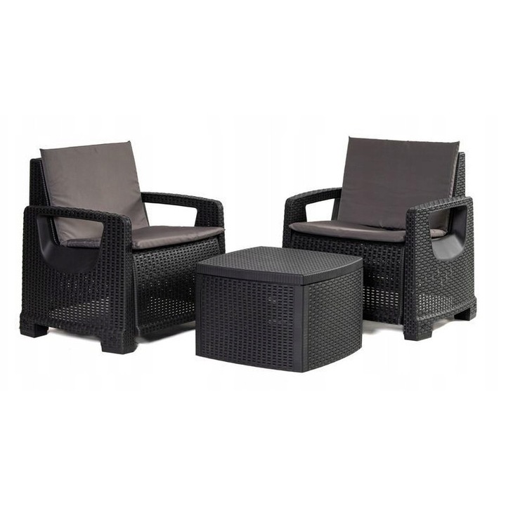 Set mobilier gradina Valeria, 2 foteli + masa, antracit, dimensiuni 72x66x74cm, 53x53x40cm