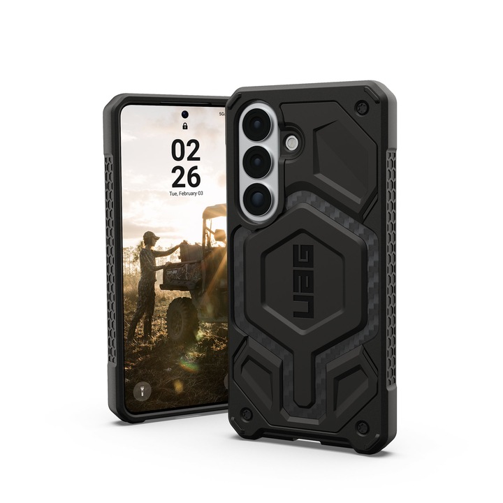 Калъф UAG Monarch Pro, многослойна защита, карбон, съвместим с MagSafe, за Samsung Galaxy S26
