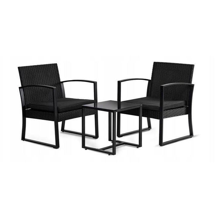 Set mobilier gradina Santos, 2 scaune + masuta, negru, antracit, 59,5x50x74,5cm, 40x40x41,5cm
