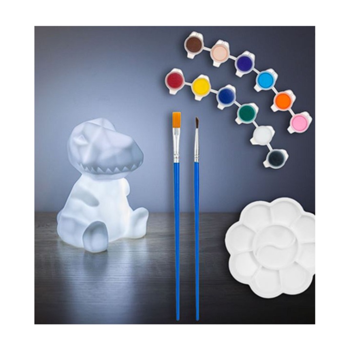 Set creativ "Coloreaza Lampa" dinozaur, 12 acuarele, 7.5x9x12cm