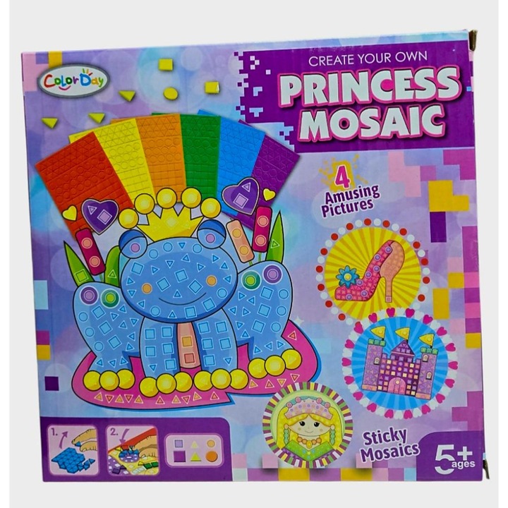 Set creativ mozaic cu piese din spuma EVA, planse colorate, elemente autoadezive, pentru fete, 5 ani