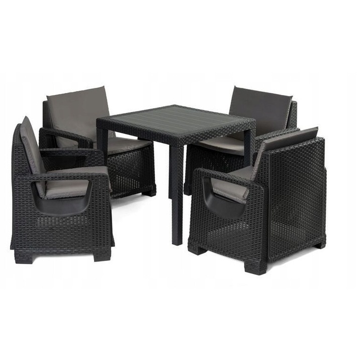 Set mobilier gradina Corciano Nicco, masa 79x79x72cm, 4 fotolii, antracit, gri
