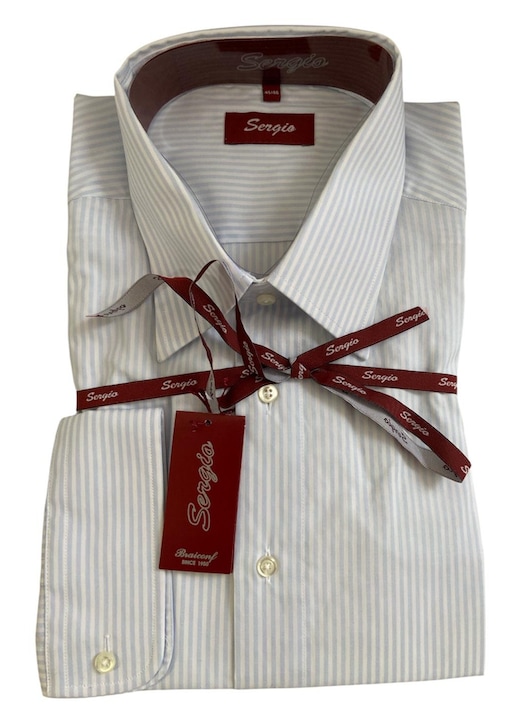 Férfi hosszú ujjú ing, fehér csíkos, 45-46 méret, pamut-poliészter anyag