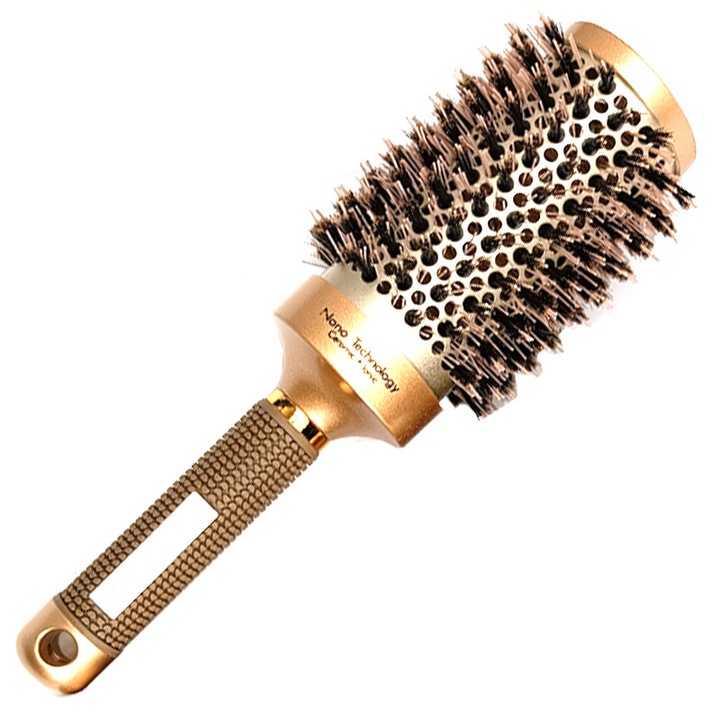 Кръгла термочетка с косми от глиган, керамичен цилиндър, за оформяне, обем и текстура, многоцветна, 25x5см