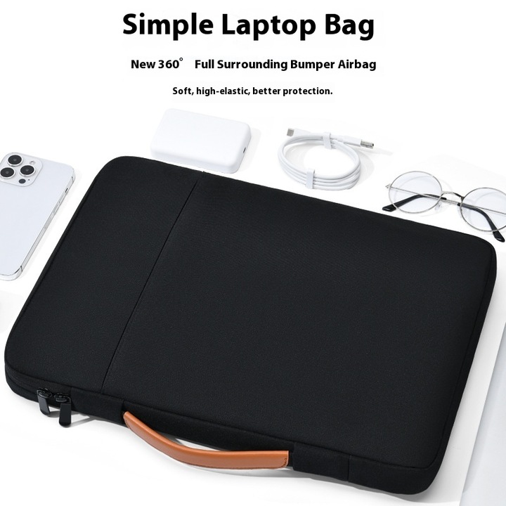 Laptoptáska, Aiorber, 14 hüvelykes, hordozófogantyúval, teljes plüss bélés légpárnával, két rekesz, vízálló, 32 × 23 × 3 cm, rózsaszín