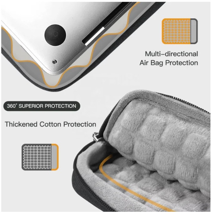 Laptoptáska, Aiorber, 13.3 hüvelykes, fogantyúval, teljes plüss bélés légpárnával, két rekesz, vízálló, 30.5 × 21.5 × 3 cm, szürke