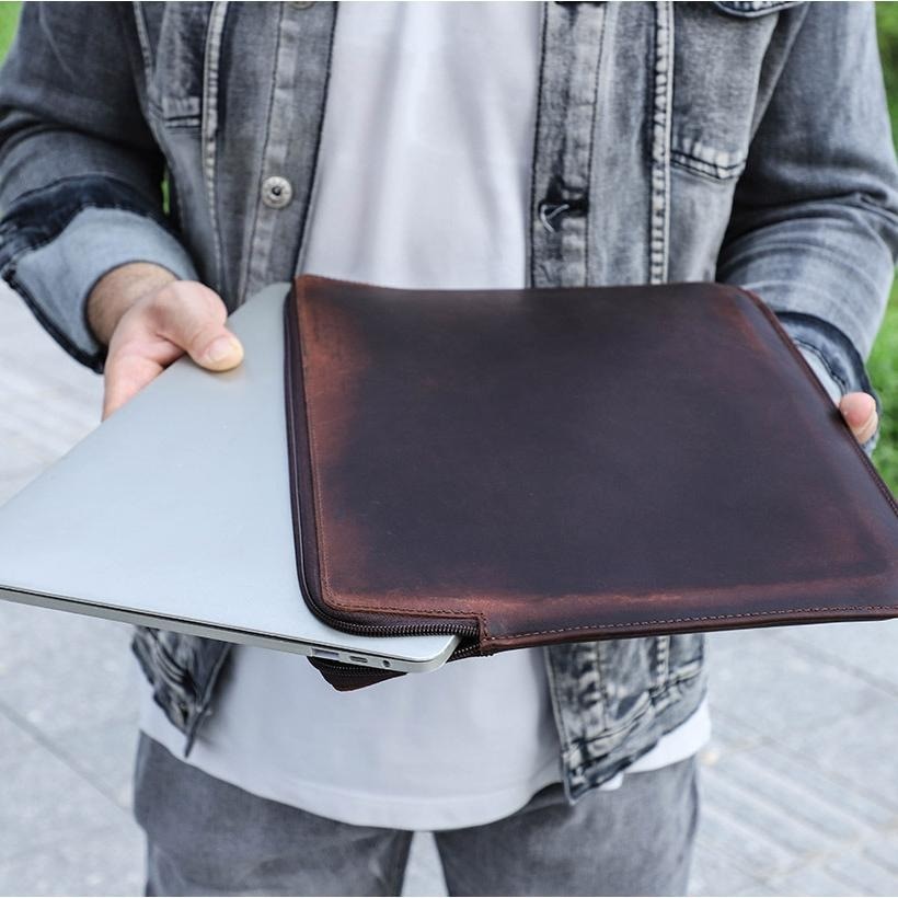 Geanta pentru laptop, Aiorber, 16 inch, piele, curea detasabila pentru umar, 2 compartimente, cafea