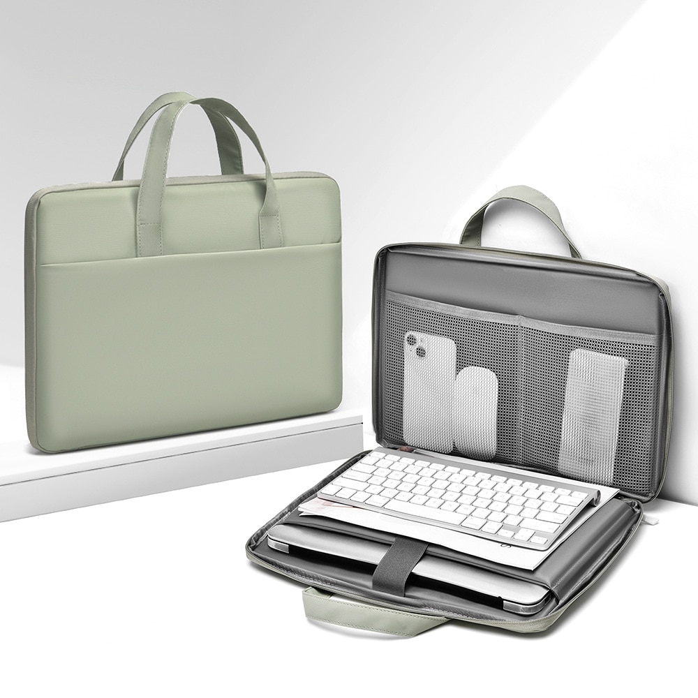 Geanta pentru laptop, Aiorber, 14 inch, design cu deschidere completa la 180°, 3 compartimente, rezistenta la stropire, maner de transport, rezistenta la abraziune, 37 x 37 x 26 cm, verde