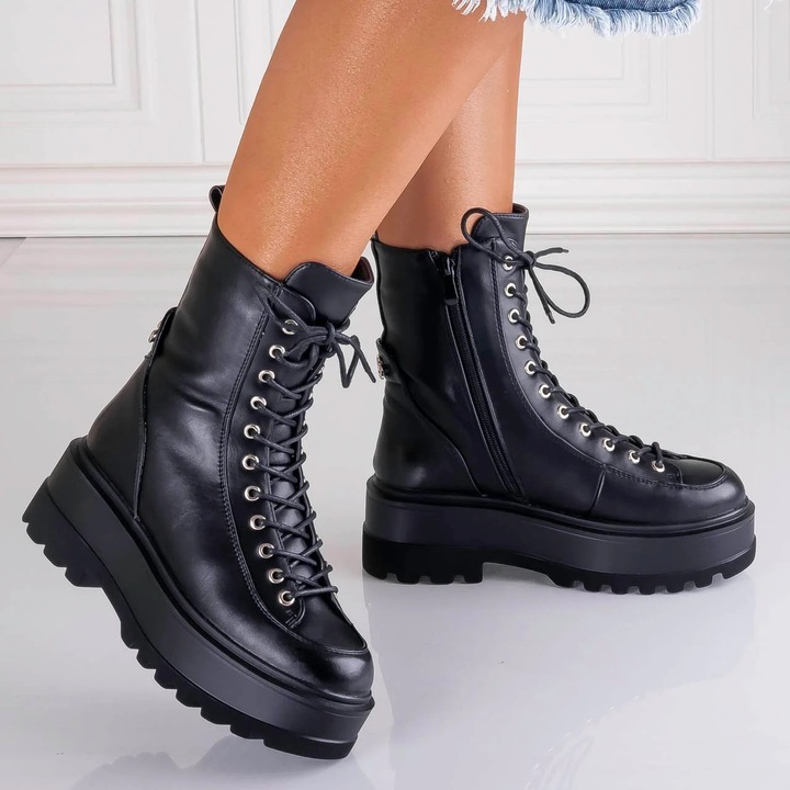 Ghete Dama Imblanite Negre din Piele Ecologica Irdasa, Negru