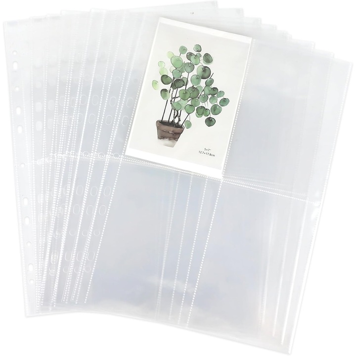 Set folii transparente A4 pentru fotografii, AZKEEGREY, 100 buc, impermeabile, 4 compartimente, 230x310mm