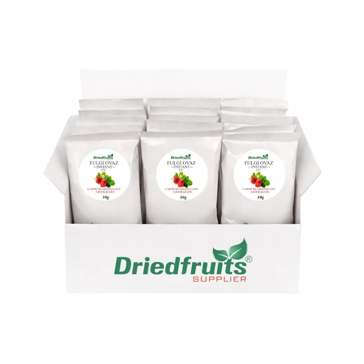 Fulgi de ovaz instant cu capsuni liofilizate, Dried Fruits Supplier, (Pachet 12 + 3 gratis)