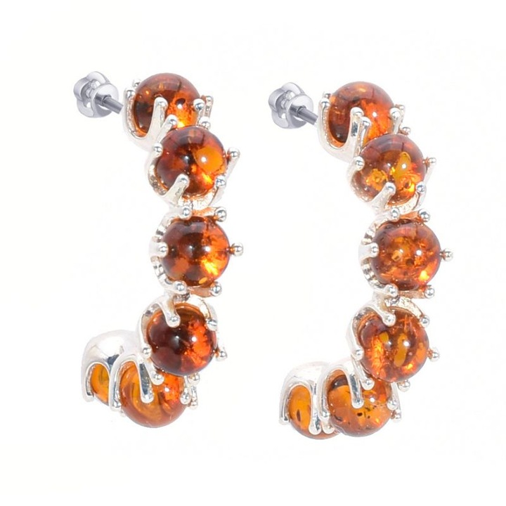 Cercei argint cu chihlimbar, semicerc, 7 pietre, 24x6mm