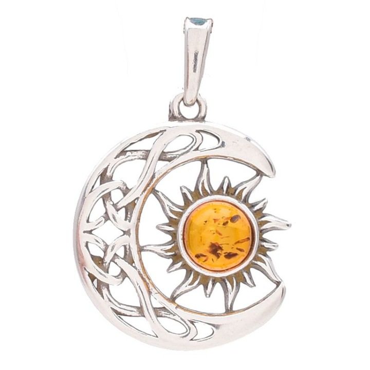 Pandantiv argint cu chihlimbar Podoabele Mele, model celtic, 2, 9x1, 8cm, 2, 7g