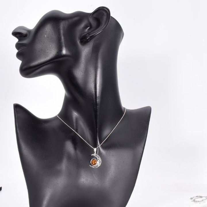 Pandantiv argint 925 cu chihlimbar, Fazele Lunii, 2, 6x1, 4cm