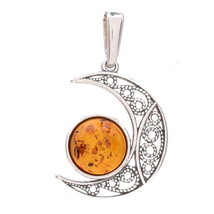 Pandantiv argint 925 cu chihlimbar, Fazele Lunii, 2, 6x1, 4cm