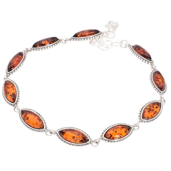 Bratara din argint cu chihlimbar marchiz, 19-22 cm, 12x6mm, 7, 5g