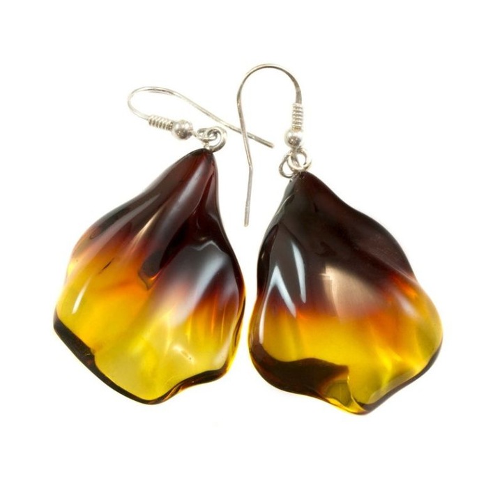 Cercei argint, Podoabele Mele, chihlimbar ombre Golden Sunset, 35x24mm, 5, 7cm