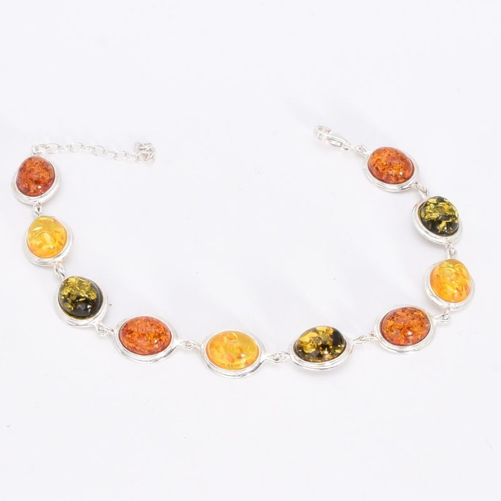 Brățară din argint, Podoabele Mele, chihlimbar multicolor, 18-21 cm