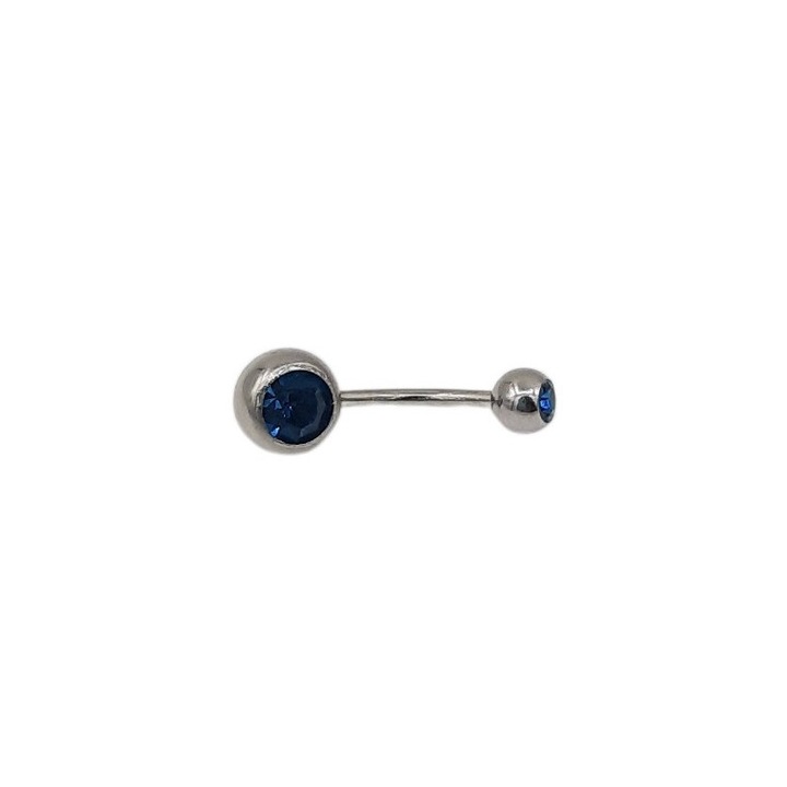 Piercing buric Rubin, inox, lungime 2, 3cm, biluțe 4mm și 8mm, pietre zirconiu albastru turqoaz