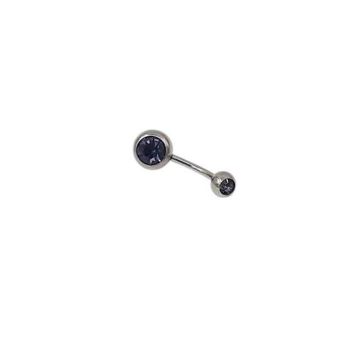 Piercing de buric Rubin, inox, lungime 2, 3 cm, biluțe 4 și 8 mm, pietre ziconiu albastru mov