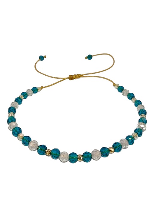 Bratara Zephyrs cu cristale si zirconiu, 3 bile aur 14K, ajustabila, design fin