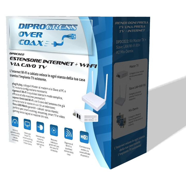 Adaptor PowerLAN DIPROGRESS cu WiFi Extender, 10/100/1000 Mbps, 10, 63x10, 24x4, 33cm