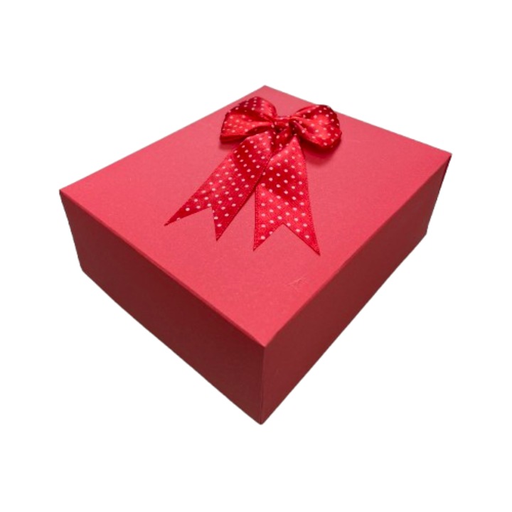 Cutie pentru cadou - Nicas - Cutie carton rosu cu fundita rosie cu buline - 12, 5x15x6cm - tip i
