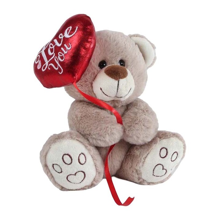 Ursulet plus cu balon inima, Take Me Home, Pentru copii, 20 cm, Maro
