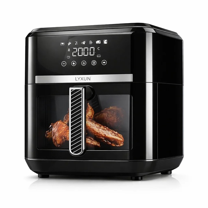 Фритюрник с горещ въздух Lyxun Капацитет 6.5L 2000W Дигитален тъч Airfryer без мазнина, Черен