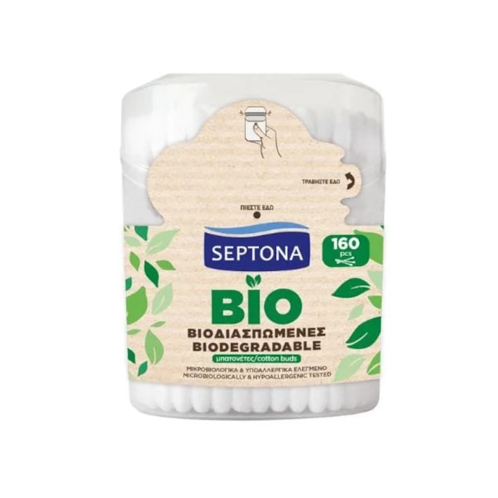 Septona kozmetikai fültisztító pálcika, 160 db, természetes pamut, biológiailag lebomló papír, fülhöz
