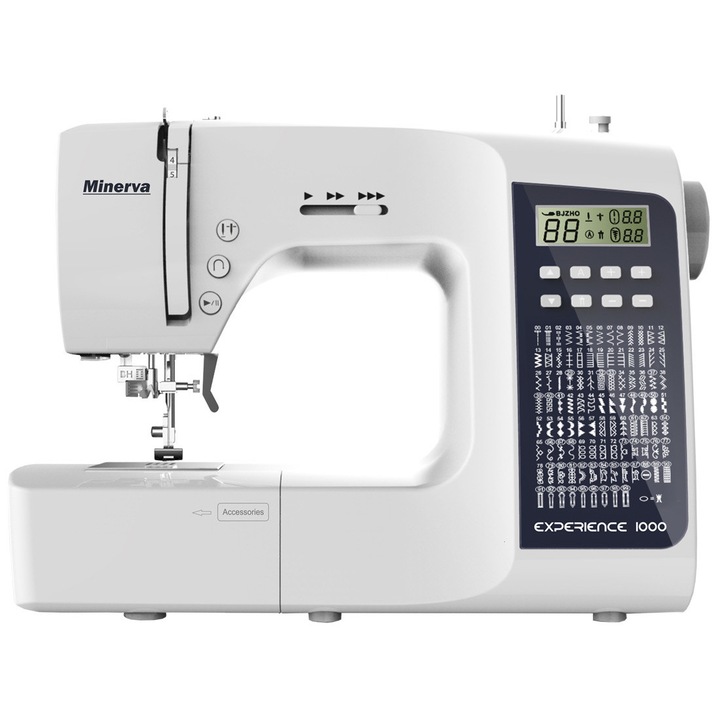Masina de cusut digitala Minerva Experience 1000, 100 programe, 850 imp/min, alb, 36W