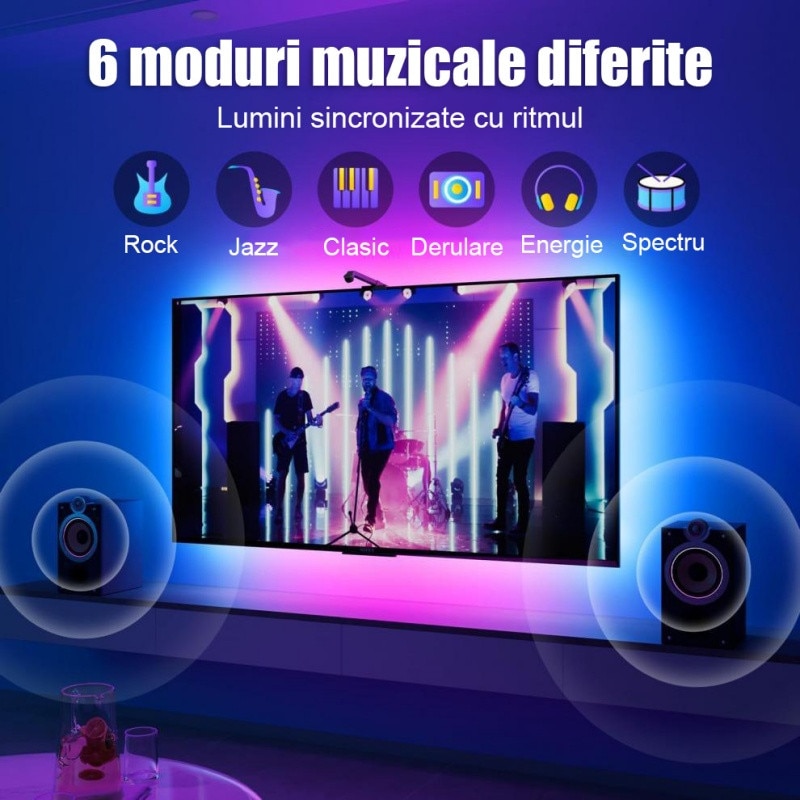 Banda LED RGBIC inteligenta cu sincronizare TV, AjieQaQ®, Camera