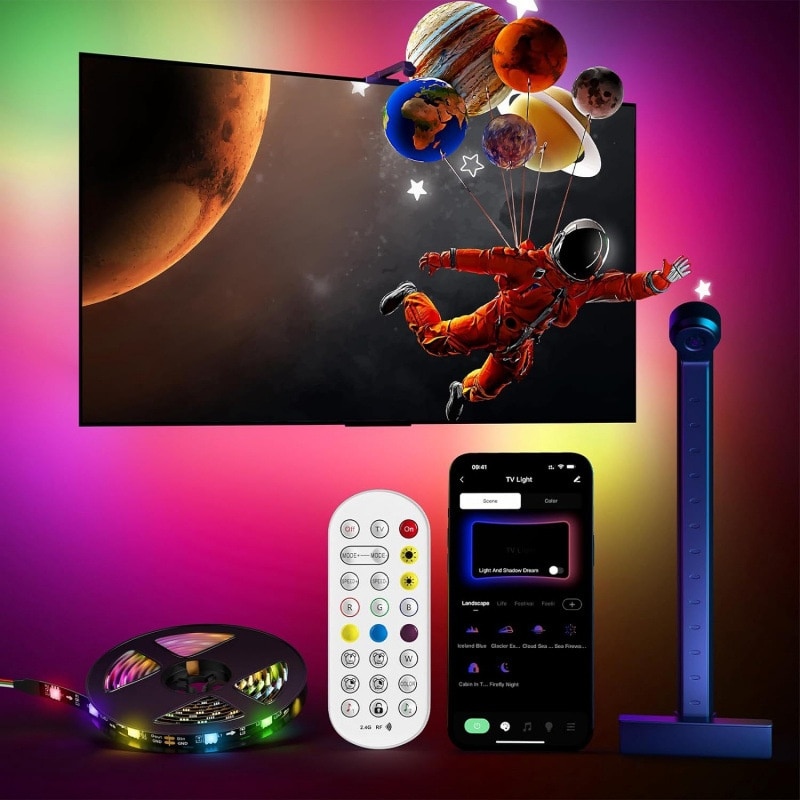Banda LED RGBIC inteligenta cu sincronizare TV, AjieQaQ®, Camera