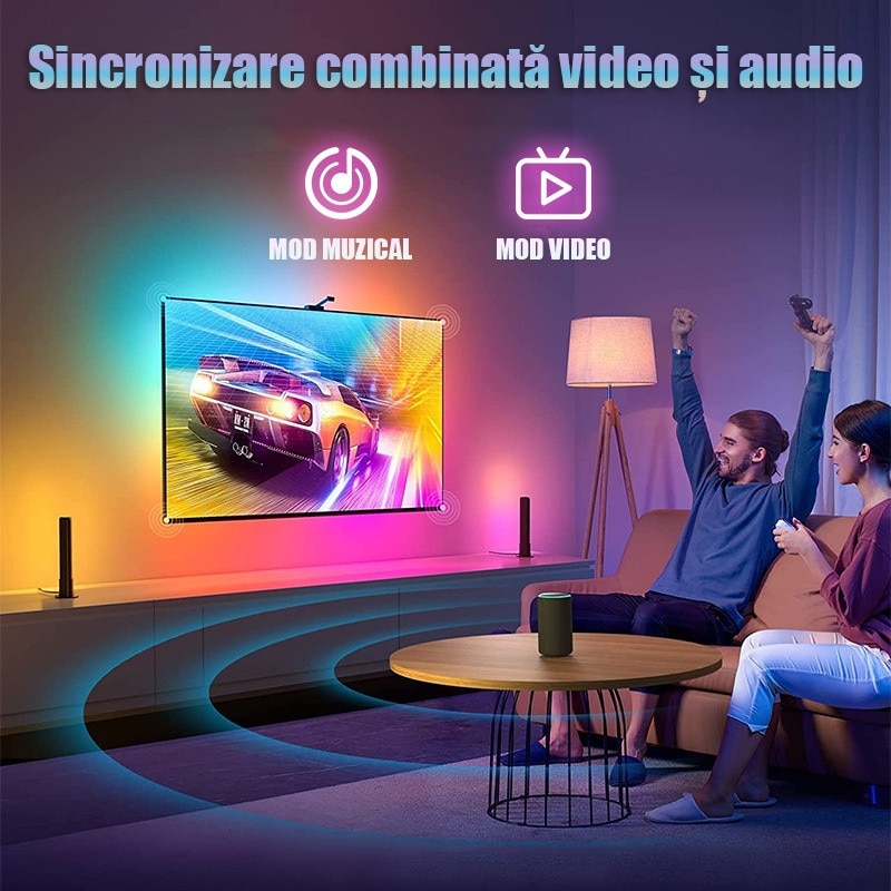 Banda LED RGBIC inteligenta cu sincronizare TV, AjieQaQ®, Camera