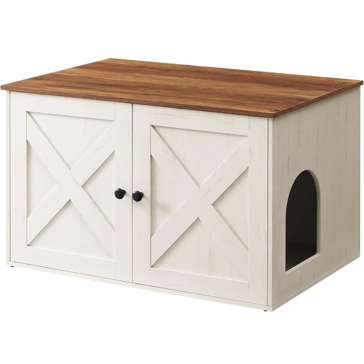 Litiera mascata tip mobilier FEANDREA, design hambar, alb, 80x53x50 cm