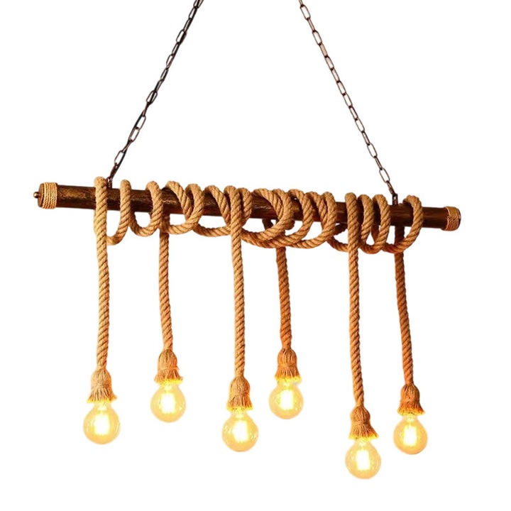 Pendul LED rustica franghie si metal Ø1000×H500 mm, 6 E27