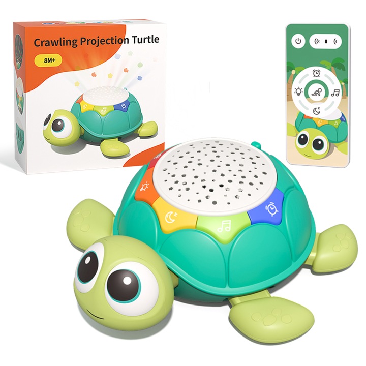 GOPO TOYS Jucarie Interactiva pentru Bebelusi, Broasca Testoasa 5 in 1 cu Proiector de Lumini si Sunete, Temporizator, Telecomanda, Activitati Educative si Dezvoltare Timpurie pentru Copii