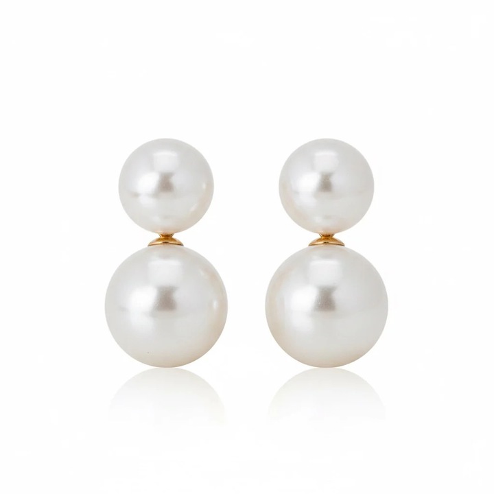 Cercei aurii, stud, cu perle mari, minimalisti, Abba C17