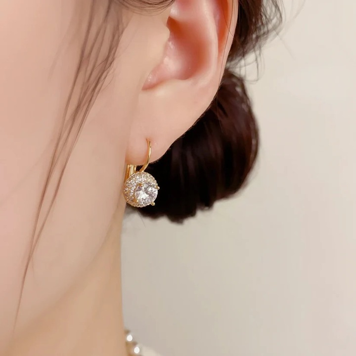 Cercei Selena, aliaj de cupru placat cu aur de 14k, zirconiu cubic, 19x10mm