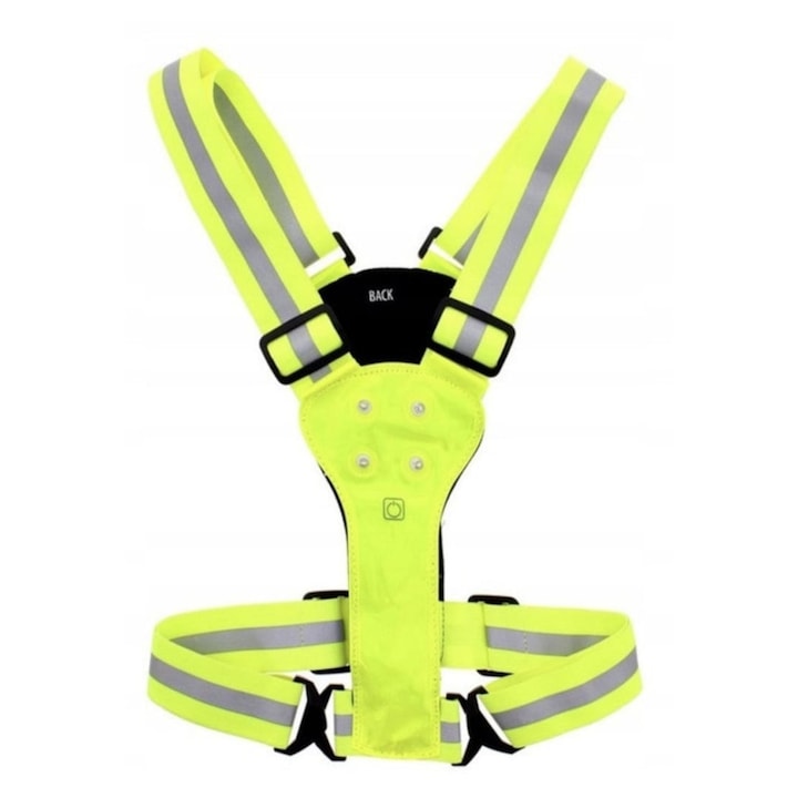 Vesta reflectorizanta cu LED-uri, bretele ajustabile cu led fata-spate, elastice, ciclism, alergari, constructii