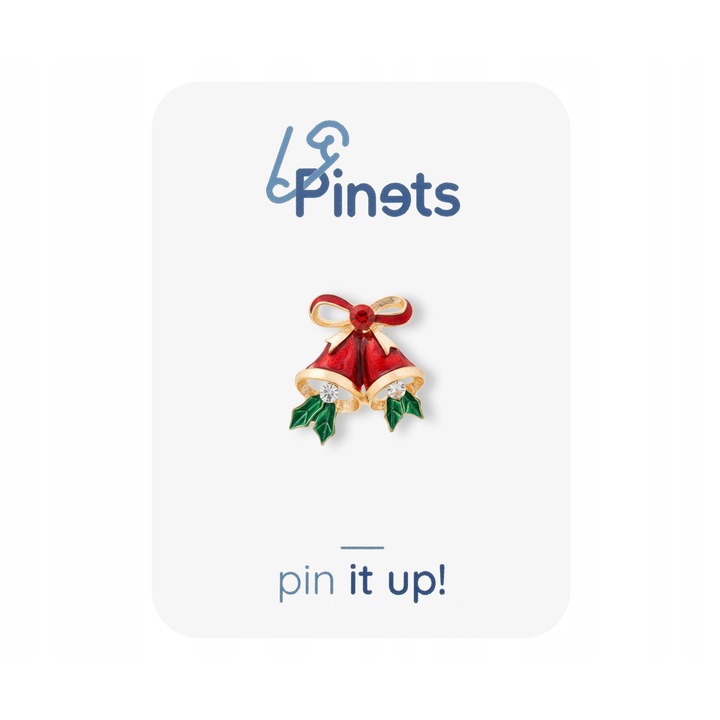 Brosă Pinets roșie, design clopotei de Crăciun, dimensiune 2, 5x2, 8cm
