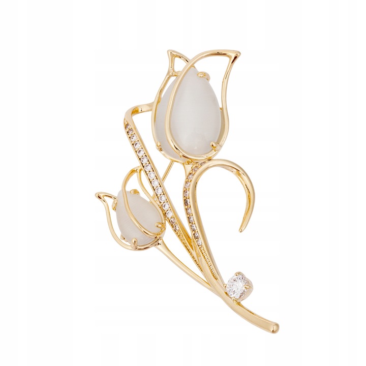 Brosă Pinets, lalea, auriu, 6x3.7cm, cu zirconii